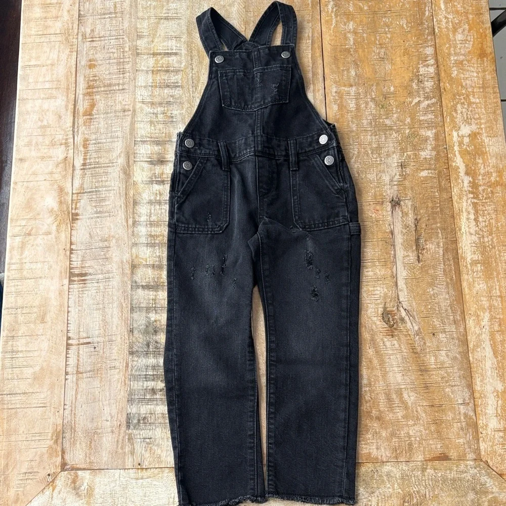 Old Navy Girls Black Denim Overalls S(6/7)